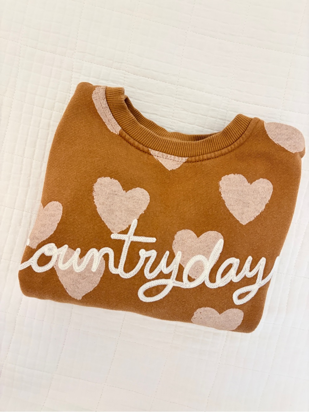 Zara girls Countryday Heart Crewneck Sweater - Tan & Pale Pink